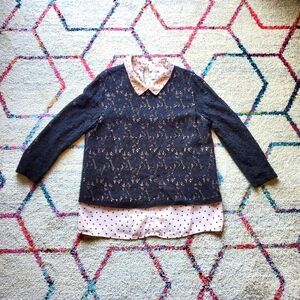 Elle collared lace and polka dot top
